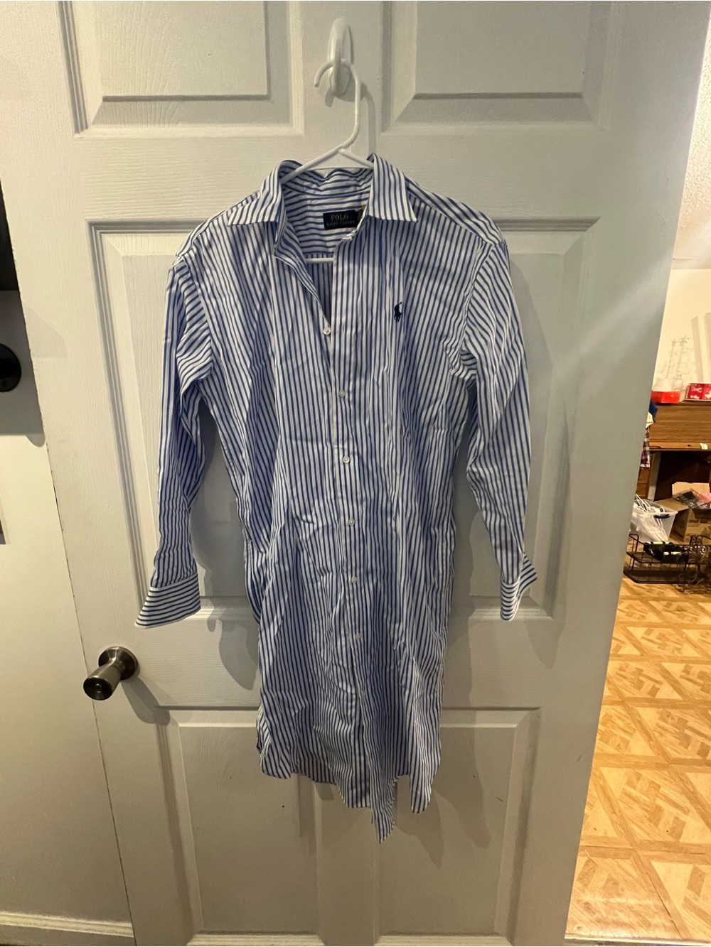 Ralph Lauren Blue & White Striped Cotton Button-Up Shirt dress sz 2